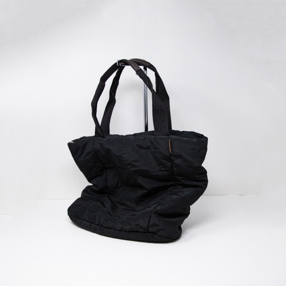 Moncler Water Resistant Quilted Braided Woven Handle Shoulder Tote Purse Black